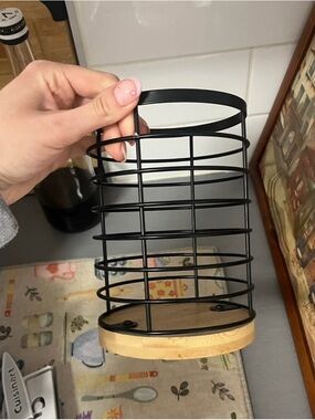 Black Metal and Bamboo Utensil Holder - Home Storage